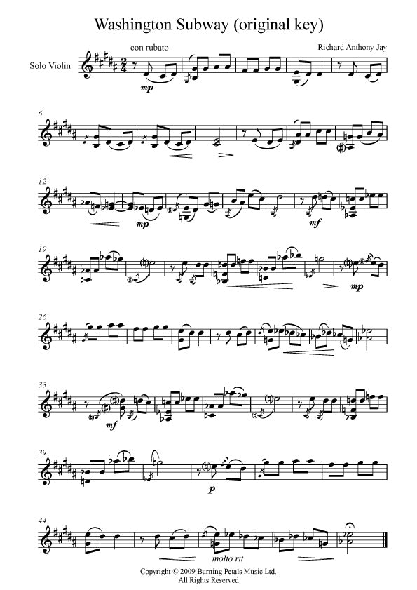 WASHINGTON SUBWAY - Violin Sheet Music PDF