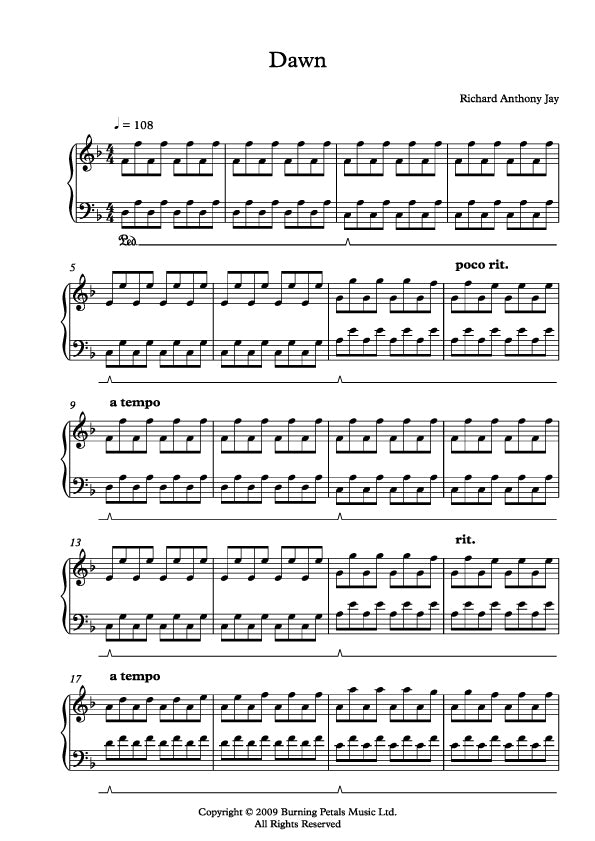 DAWN - Piano Sheet Music PDF