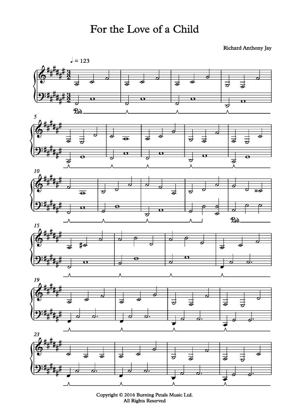 FOR THE LOVE OF A CHILD - Piano Sheet Music PDF